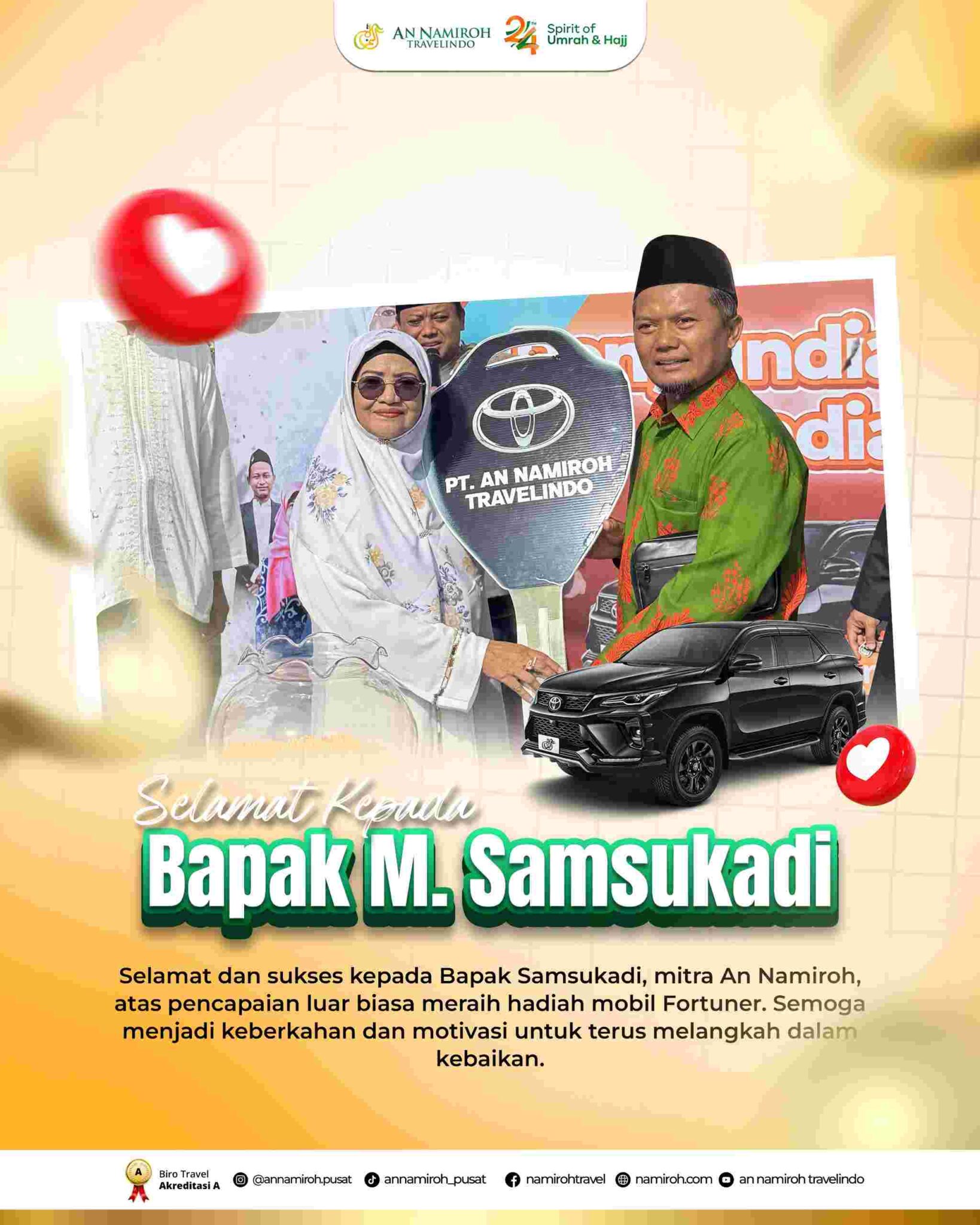 An Namiroh Group Mojokerto Berikan Hadiah Mobil Fortuner untuk Mitra, Dorong Semangat Syiar Baitullah